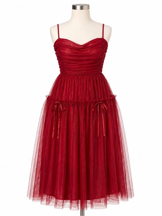 Listicle Dresses & Skirts - Listicle Red Tulle Size Small Spaghetti Strap Midi Party Holiday Formal Dress